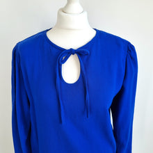 Load image into Gallery viewer, Vintage Jaeger Dress Midi 100% Wool Electric Blue Tunic Long Sleeves 70s 80s 14
