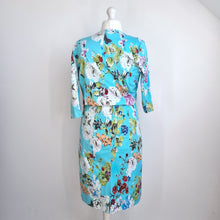Load image into Gallery viewer, Pomodoro Outfit Dress Jacket Turquoise Floral Cotton Mother Bride Occasion 16
