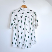 Load image into Gallery viewer, Ahimsa Bali Shirt Cactus Print Men&#39;s White Short Sleeves Casual Festival Large
