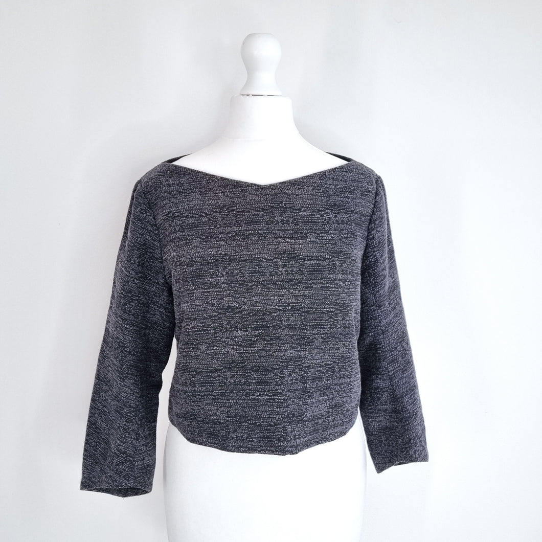 COS Cropped Top Tweed Dark Grey Blouse Long Sleeves Work Office Boxy Chic UK 6