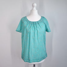 Load image into Gallery viewer, Boden Top UK 8 Turquoise Cotton Embroidered Polka Dot Short Sleeve Blouse Summer
