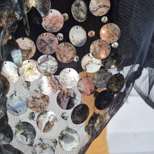 Load image into Gallery viewer, Noa Noa Black Sheer Mesh Dress L Jinglebell Net Metallic Disc Embellished Party
