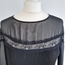 Load image into Gallery viewer, Zara Woman Blouse Pleated Black Top Sheer Lace Gothic Victorian Party Medium
