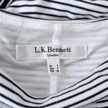 Load image into Gallery viewer, L. K. Bennett Dress Striped Belted Jersey Midi Dr Emile Navy White Work UK 8
