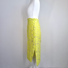 Load image into Gallery viewer, Whistles Midi Skirt Lace UK 6 Neon Yellow Straight Cotton Silk Lined Party
