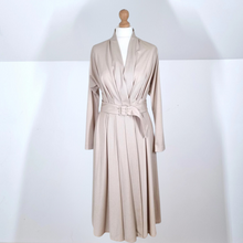 Load image into Gallery viewer, Vintage Berkertex Midi Wrap Dress Belted Nude Beige 70s Pleated Occasion 8 10
