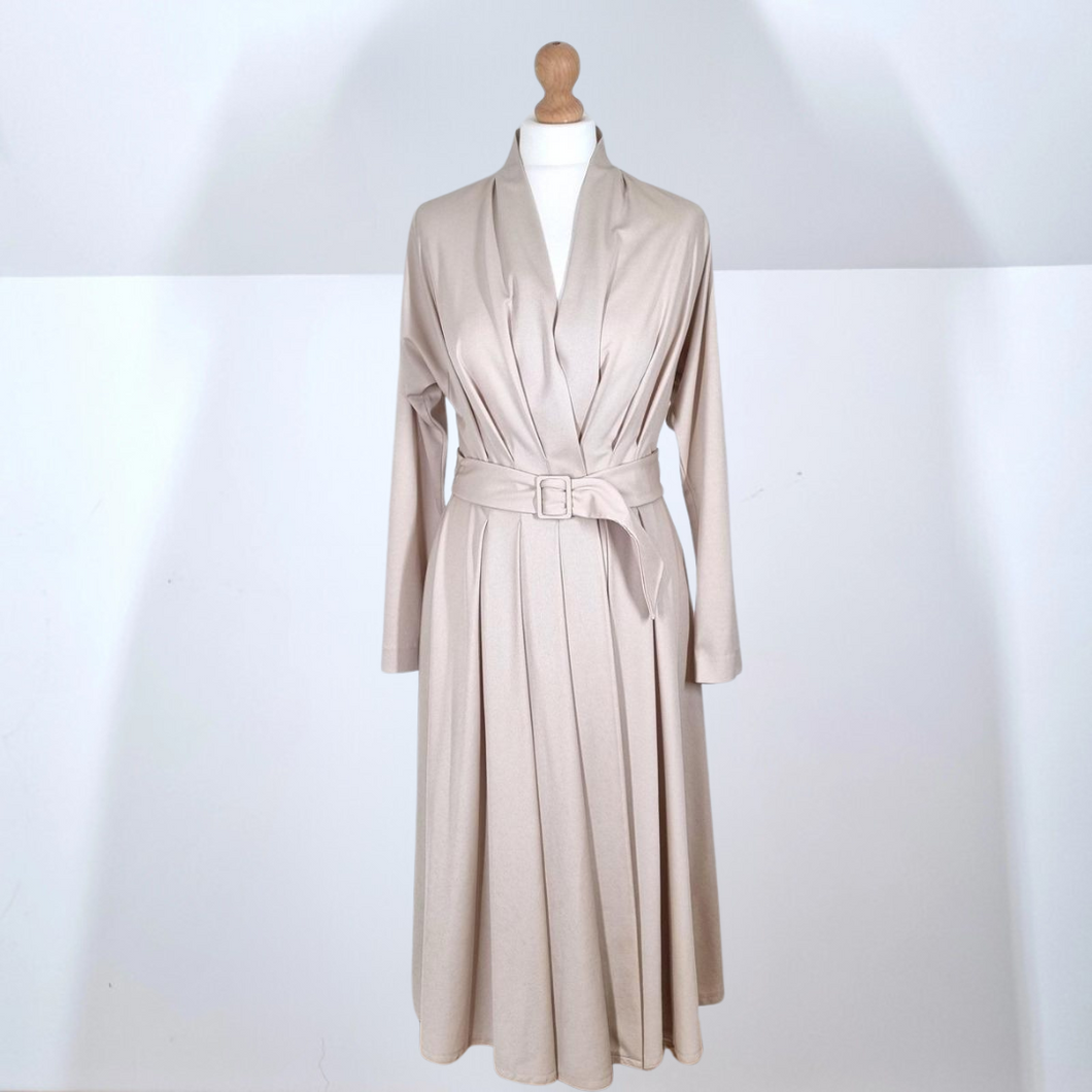 Vintage Berkertex Midi Wrap Dress Belted Nude Beige 70s Pleated Occasion 8 10