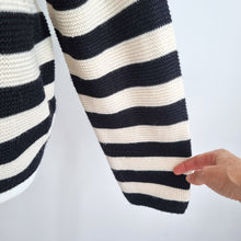 Load image into Gallery viewer, New Look Striped Jumper  Size Large Black Cream Button Shoulder Boxy Breton
