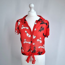 Load image into Gallery viewer, H by Henry Holland Blouse Poodles Dogs Red UK10 Knot Peter Pan Collar Top Shirt
