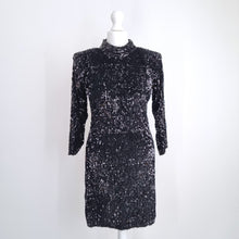 Load image into Gallery viewer, Zara Sequin Dress Backless Mini Black Clubbing Party Long Sleeves Bodycon Medium
