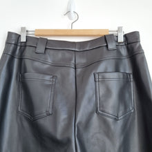 Load image into Gallery viewer, M&amp;S Faux Leather Trousers Tapered High Rise Black Mom Pleated Work 16 Long
