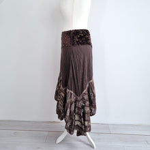 Load image into Gallery viewer, Chine Collection Skirt Hitched Midi Brown Velvet Lace Boho Gipsy Peasant 14 16
