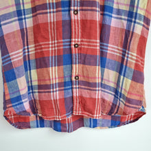 Load image into Gallery viewer, Paul Costelloe Pure Linen Shirt Men&#39;s Checked Plaid Red Short Sleeves Blue Large
