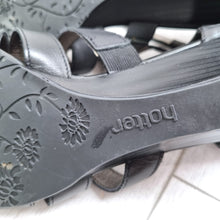 Load image into Gallery viewer, Hotter Surabaya Wedge Sandals UK 6 Black Leather Comfort Gladiador Fishermen

