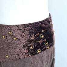 Load image into Gallery viewer, Chine Collection Skirt Hitched Midi Brown Velvet Lace Boho Gipsy Peasant 14 16
