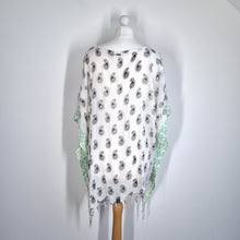 Load image into Gallery viewer, Indian Kaftan Beach Coverup Paisley Print 100% Cotton One Size White Short Boho
