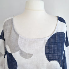 Load image into Gallery viewer, Made in Italy Blouse Linen Blend Polka Dots Lagenlook White Navy Top One Size
