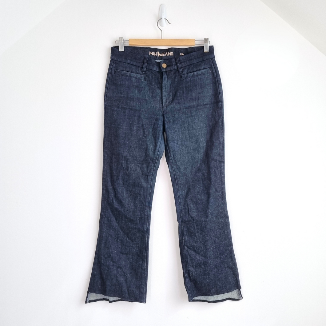 MiH Jeans Marrakesh Dark Blue Kick Flare Step Hem Mid Rise Indigo Ankle Size 28