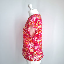 Load image into Gallery viewer, Whistles Blouse 100% Silk Pink Yellow Abstract Print Short Sleeves Top Bright 10
