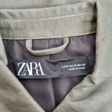 Load image into Gallery viewer, Zara Faux Leather Shirt Khaki Green Lined Snap Buttons Western Top Blouse Medium
