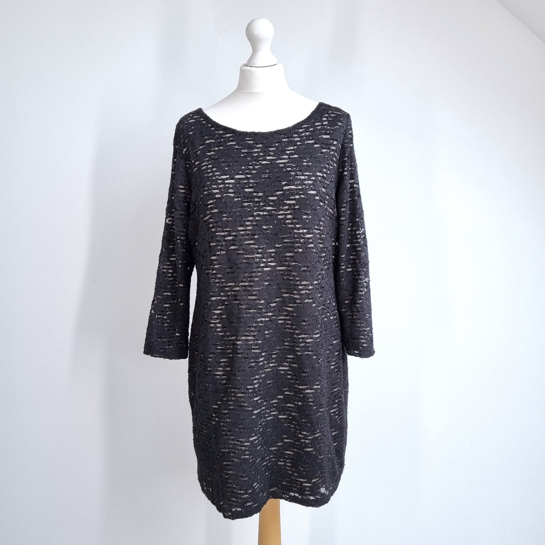 Phase Eight Lace Dress Shift Striped Lining Black Floral Long Sleeves Mini 16