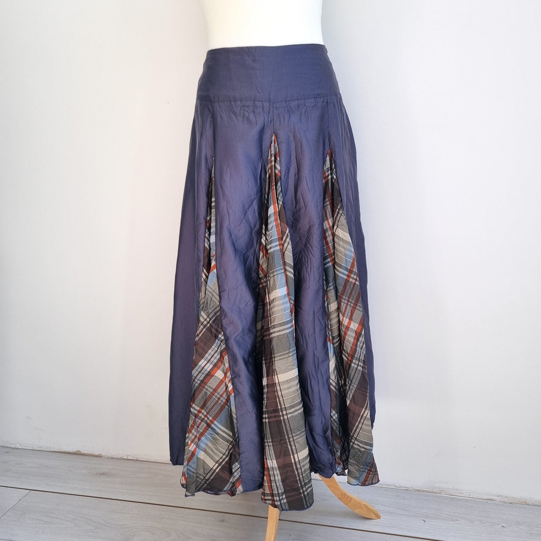 Principles Maxi Skirt Tartan Print Panelled A Line Blue Check Plaid Midi 12 14