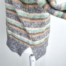 Load image into Gallery viewer, JD Williams Jumper Roll Neck Striped UK 8 10 Grey Soft Knit Winter Cosy Pastel
