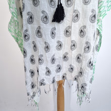 Load image into Gallery viewer, Indian Kaftan Beach Coverup Paisley Print 100% Cotton One Size White Short Boho
