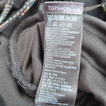 Load image into Gallery viewer, Topshop Glitter Bodycon Dress UK 14 Black Open Back Party Stretch Sparkly Sleeve
