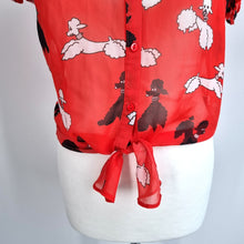 Load image into Gallery viewer, H by Henry Holland Blouse Poodles Dogs Red UK10 Knot Peter Pan Collar Top Shirt
