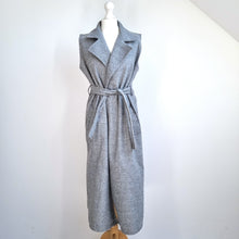 Load image into Gallery viewer, Sleeveless Belted Duster Jacket Waistcoat Grey Midi Pockets Trenchcoat One Size
