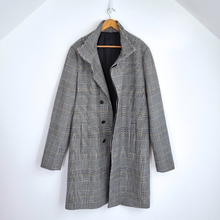 Load image into Gallery viewer, Asos Men&#39;s Coat Grey Large Tall Prince of Wales Check Button Down Overcoat Tweed
