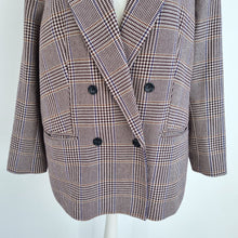 Load image into Gallery viewer, M&amp;S Blazer Jacket Check Plaid Wool Blend Grey Lined Coat Work Double Breast 24
