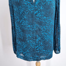 Load image into Gallery viewer, Whistles Blouse Animal Print Blue Chiffon Lined Peasant Top Long Sleeves Work 14
