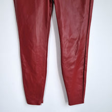 Load image into Gallery viewer, Zara Faux Leather Trousers Large Dark Red Skinny Ankle Zip High Rise Pockets
