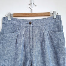 Load image into Gallery viewer, White Stuff Trousers 100% Linen 10 Light Blue Pleated Elastic Waist High Rise
