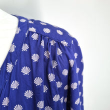 Load image into Gallery viewer, Mudd &amp; Water Shell Print Blouse UK 10 Blue Button Front Long Sleeve Top Tencel
