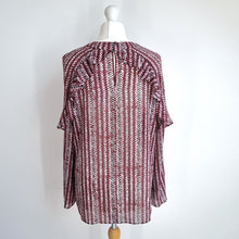 Load image into Gallery viewer, Reiss Ruffle Top Blouse Adelaide NEW Red Black Print Chiffon Long Sleeves 12
