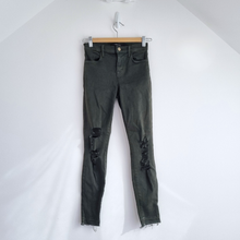 Load image into Gallery viewer, J Brand Skinny Jeans Khaki Green 23 XS Distressed Alana Ripped Mid Rise Stretch
