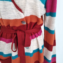 Load image into Gallery viewer, Gudrun Sjoden Cardigan 100% Wool Belted Striped Pocket Multicoloured Medium
