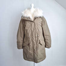 Load image into Gallery viewer, M&amp;S Parka Coat Hooded UK 8 Khaki Faux Fur Trim Winter Jacket Padded Warm Pockets
