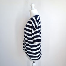 Load image into Gallery viewer, Next Striped Knit Top UK Small Navy White Fine Oversized Jumper Cotton Breton
