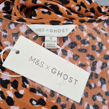 Load image into Gallery viewer, M&amp;S x Ghost Tea Dress Midi Leopard Print Brown Button Down Long Sleeves NEW 8
