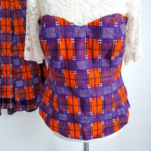 Load image into Gallery viewer, Handmade Tartan Co Ord Set Maxi Skirt Bustier Top Orange Purple UK 4 6 Lace
