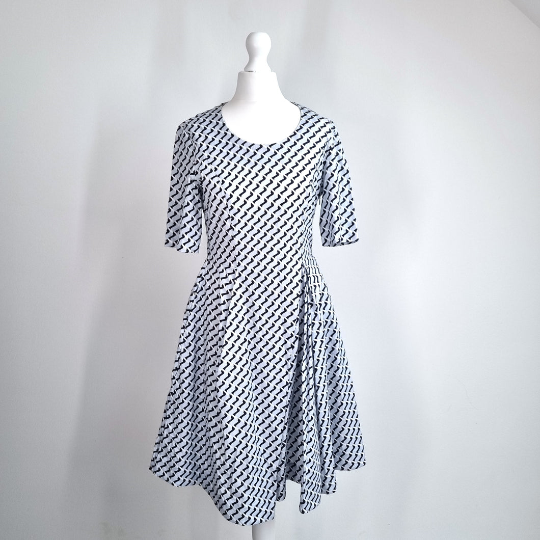 COS Dress Pleated A Line Pocket Blue Print UK 6 Work Cocktail Cotton Asymmetric