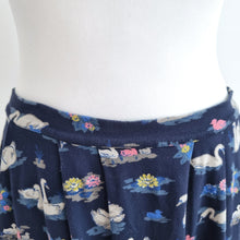 Load image into Gallery viewer, Cath Kidston Skirt Swans Print Navy Blue Pockets Shirt Mini Skater Jersey Small
