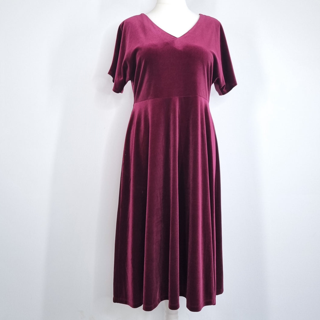 White Stuff Velvet Dress Midi Plum Burgundy Occasion Stretch Christmas Party 16