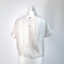 Load image into Gallery viewer, Marks &amp; Spencer 100% Linen Top Knot UK 12 Cream Striped Blouse Summer Casual
