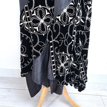 Load image into Gallery viewer, James Lakeland Midi Skirt UK 12 Black Velvet Embroidered Handkerchief Hem Party
