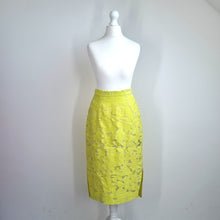 Load image into Gallery viewer, Whistles Midi Skirt Lace UK 6 Neon Yellow Straight Cotton Silk Lined Party
